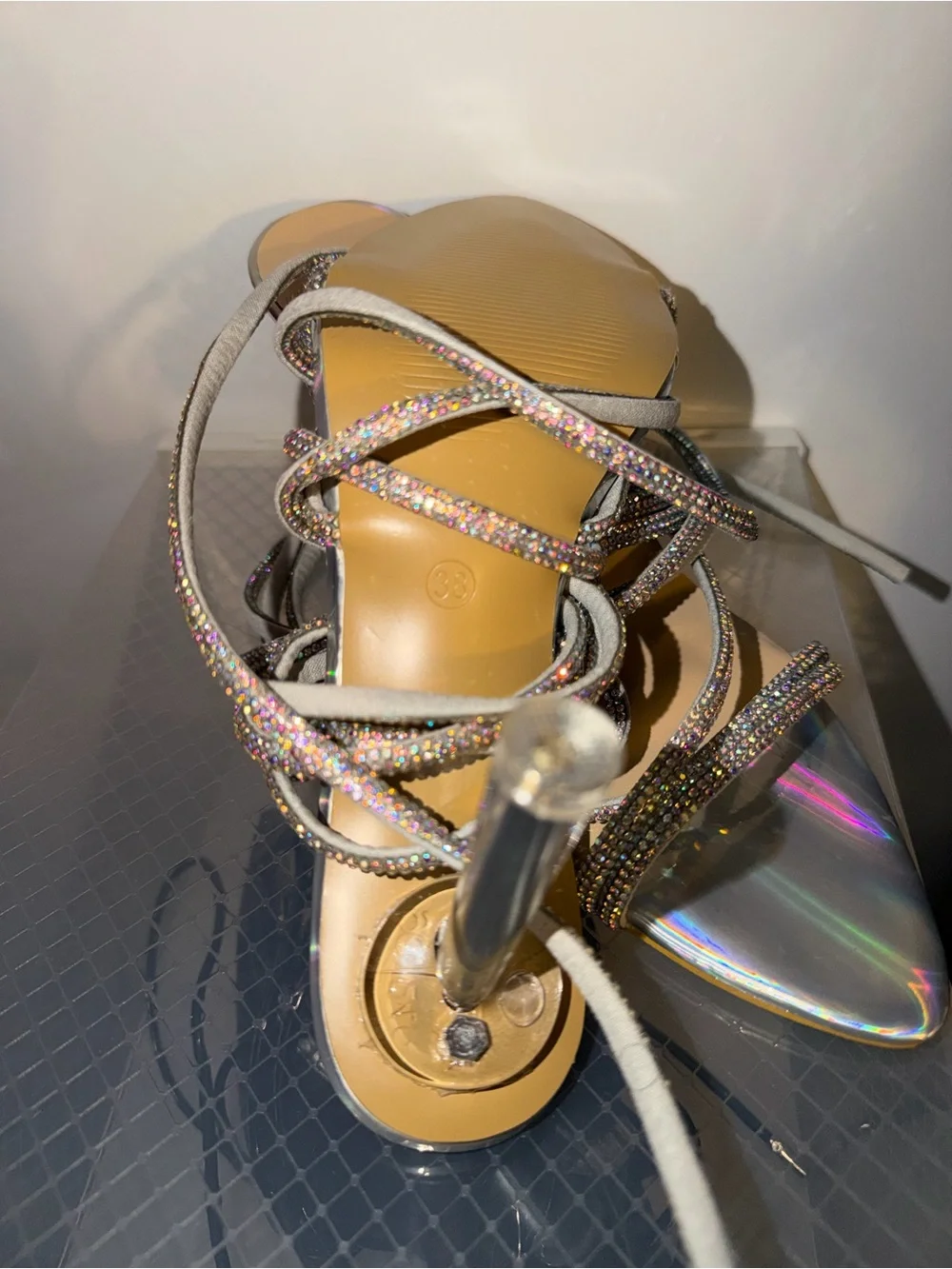 SHEIN Iridescent Strappy Rhinestone Heels